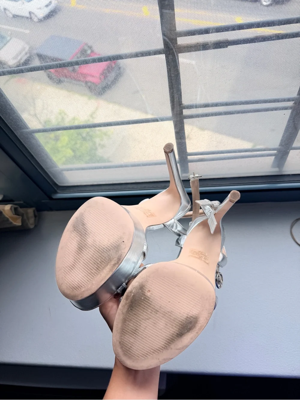 Steve Madden Silver Metallic Platform Slingback Heels